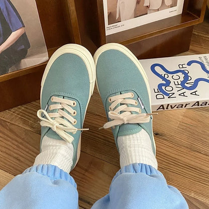 Casual apartamentos tênis de lona feminino ao ar livre cor sólida rasa sapatos esportivos tênis feminino streetwear rendas até sapatos vulcanizados