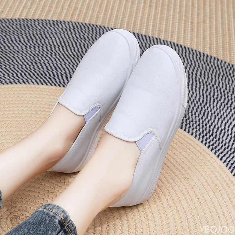 Inverno feminino quente e impermeável pu trabalho sapatos de algodão versátil um pé casual fundo plano anti deslizamento sapatos de placa vulcanizada