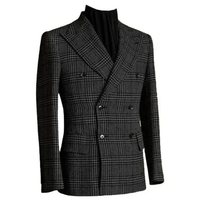 Outono inverno houndstooth casaco longo masculino duplo breasted jaqueta clássica para casamento formal blazers noivo negócios smoking