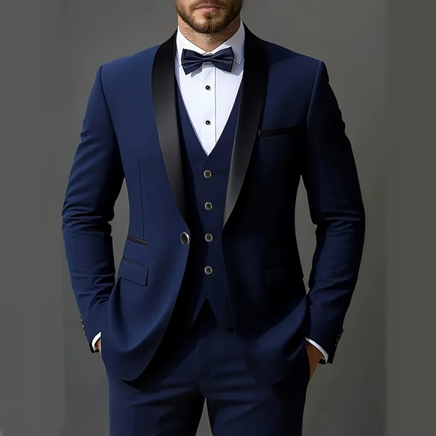 Conjunto de terno masculino de 3 peças, jaqueta + colete + calça, elegante de alta qualidade, adequado para casamentos, festas e ocasiões formais