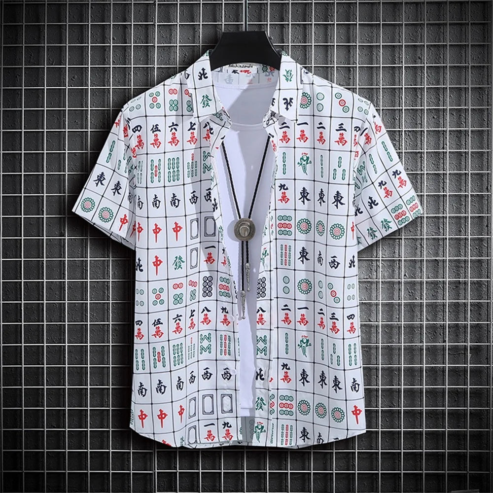 Camisa Havaiana Masculina com Estampa 3D Listrada, Casual, Manga Curta, para Festa na Praia, Caimento Solto, com Design Floral