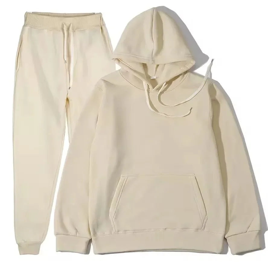 Conjunto Esportivo Masculino Outono/Inverno 2026, Cor Sólida, Duas Peças, Moletom com Capuz e Calças de Jogging, Roupas Casuais Esportivas 2026