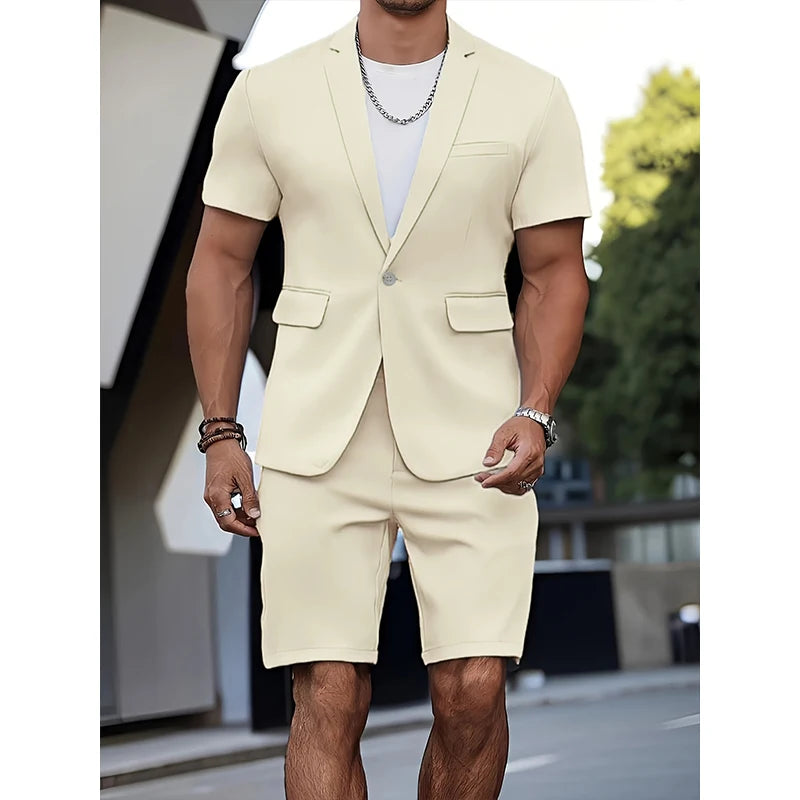 Terno masculino verão casual terno  2 peças moda manga curta terno blazer 5 polegadas vestido shorts para casamentos na praia ocasiões casuais