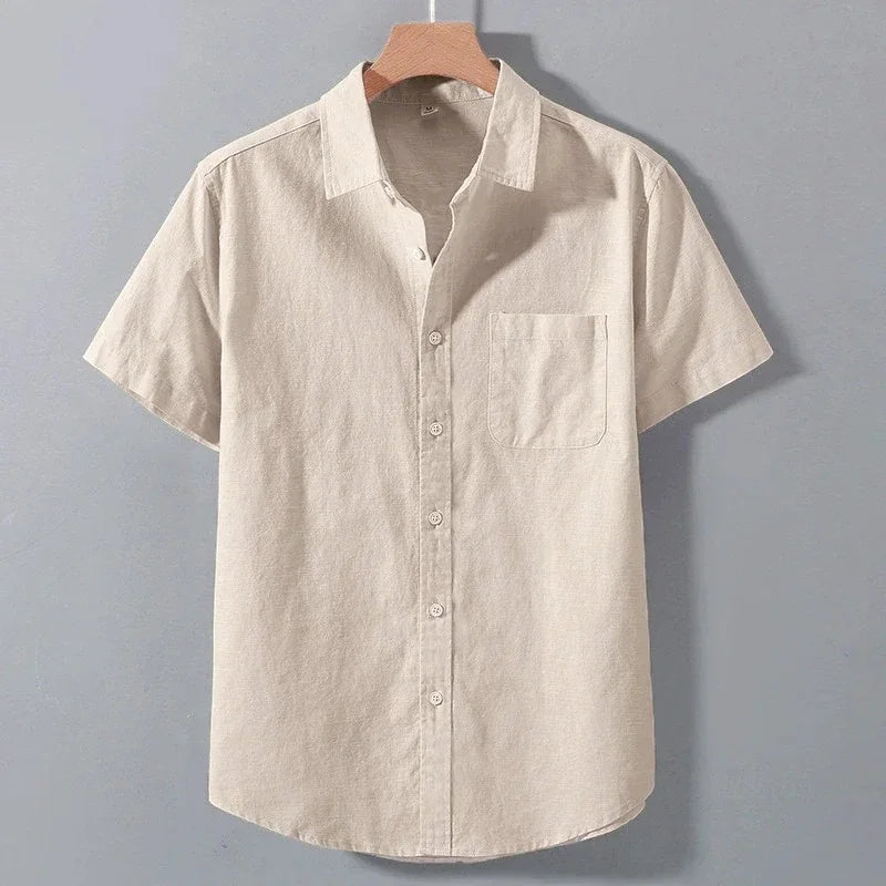 Primavera verão camisa de manga curta para homens cor sólida leve respirável elegante diário casual lapela bolso camisas