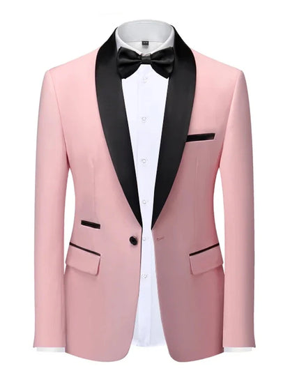 Mens Blazer Slim Fit Tuxedo Suits Jacket Shawl Collar Solid Jacket Wedding Dinner Prom One Button Blazer Jacket