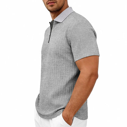 Camisa Polo Masculina de Verão Casual com Textura Tricotada Simples de Manga Curta |   Camiseta Casual Texturizada de Manga Curta (Várias Cores)