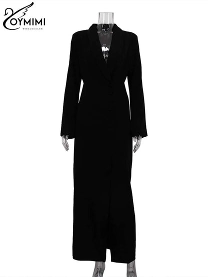 Vestido feminino elegante branco com lapela da Oymimi, manga comprida, abotoamento simples, modelagem reta e corte reto, perfeito para o outono.