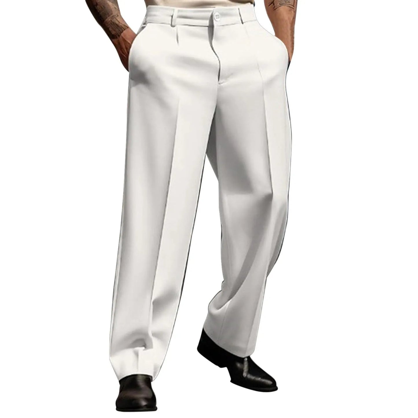 Calças de terno masculino moda perna reta respirável calças casuais cor pura bolso uso diário ajuste confortável