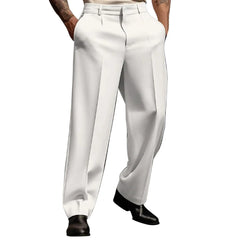 Calças de terno masculino moda perna reta respirável calças casuais cor pura bolso uso diário ajuste confortável