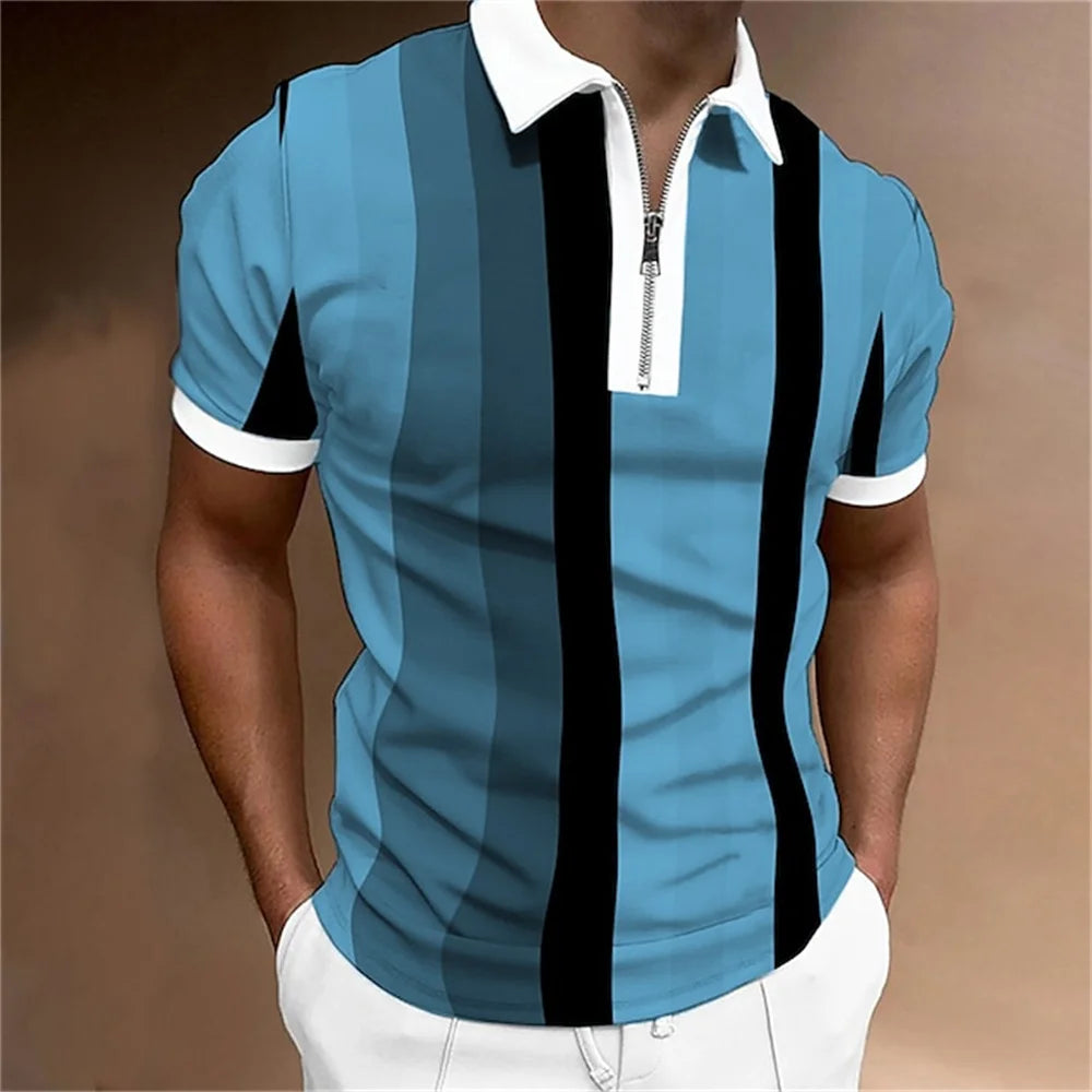 Camisa polo masculina listras manga curta camiseta masculina respirável topos negócios turn down collar streetwear marca de luxo alta qualidade