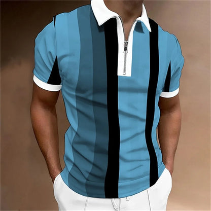 Camisa polo masculina listras manga curta camiseta masculina respirável topos negócios turn down collar streetwear marca de luxo alta qualidade