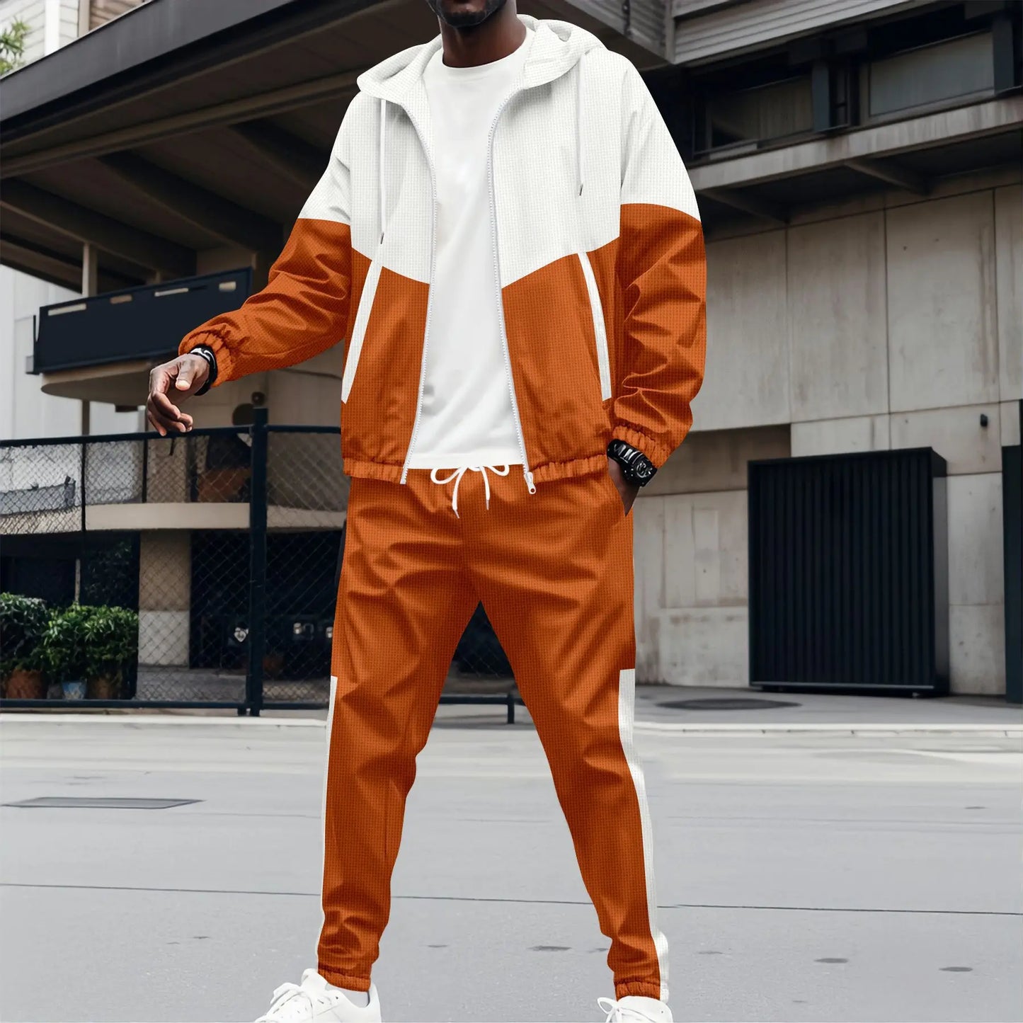 Men Sets Long Sleeve Coats Cardigan Zipper Outerwear Hooded Jackets Ankle Length Pants Loose Fit Two Pieces Spring Casual