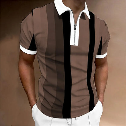 Camisa polo masculina listras manga curta camiseta masculina respirável topos negócios turn down collar streetwear marca de luxo alta qualidade