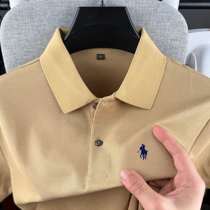 Camisa Polo Masculina de Manga Curta 100% Algodão Puro de Marca de Luxo, Coleção Verão 2026, com Bordado de Pônei, Estilo Golfe e Casual