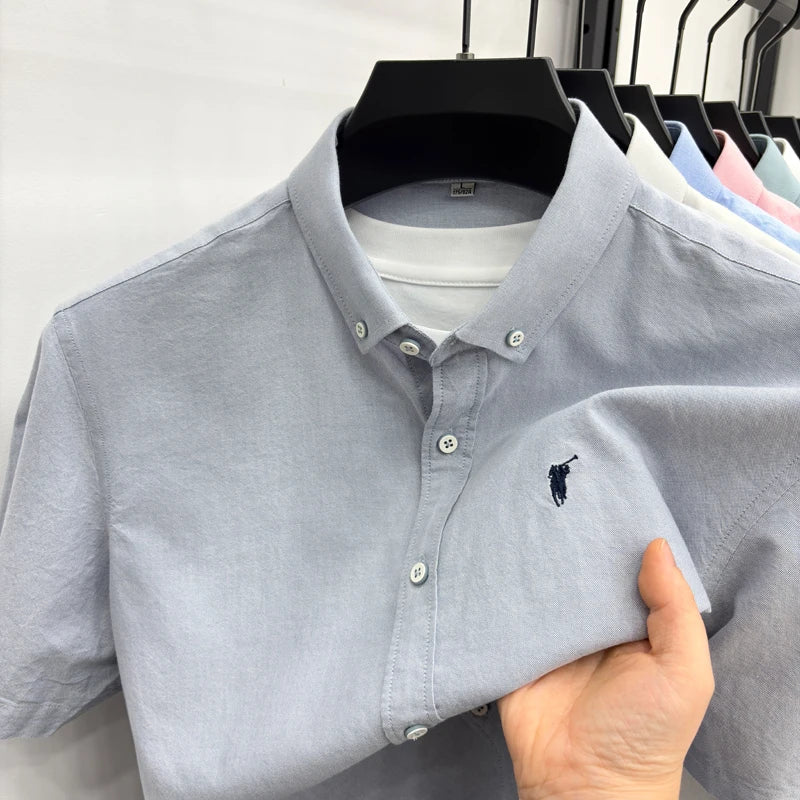 Camiseta masculina de manga curta 100% algodão puro respirável nova coleção de verão com bordado Paul Pony estilo casual para negócios