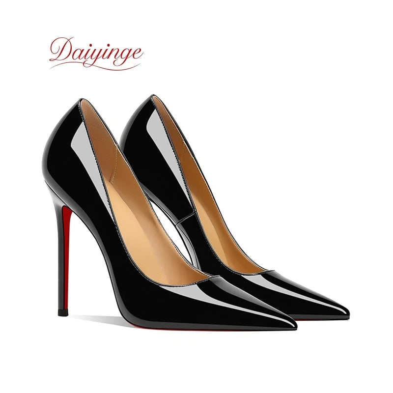 Sapatos femininos da tendência 2026: luxuosos, com sola vermelha, salto alto, bico fino, scarpin agulha de 12 cm, confortáveis para festas e casamentos.