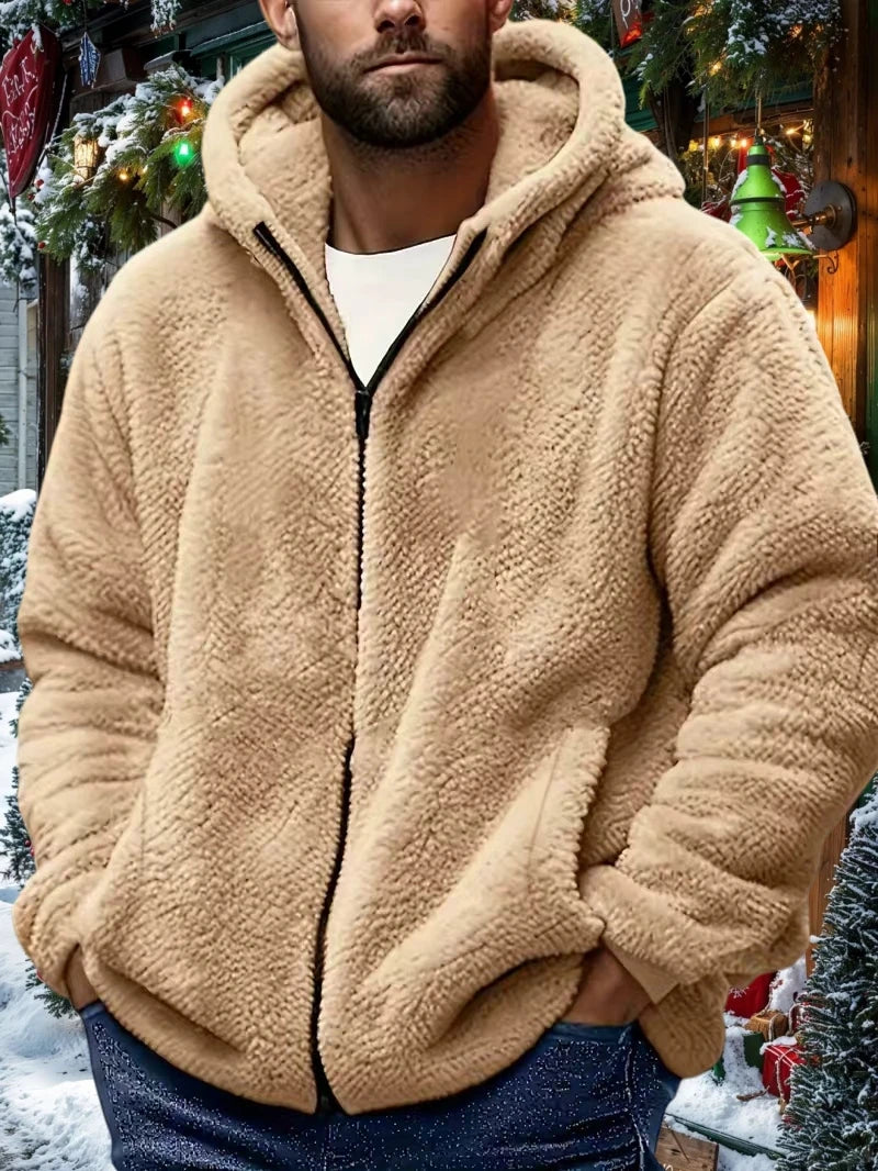 Jaqueta masculina com zíper cor sólida chapéu com zíper casual outono inverno roupas