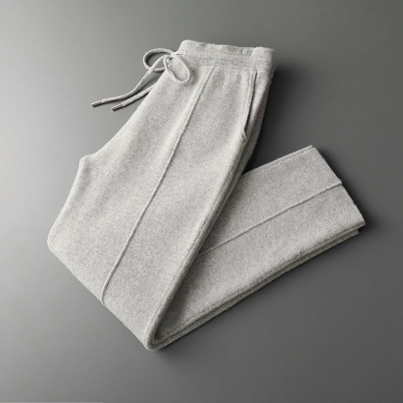 Outono e inverno novo grosso lazer calças de caxemira calças de malha fina masculina 100% calças de lã pura para manter aquecido