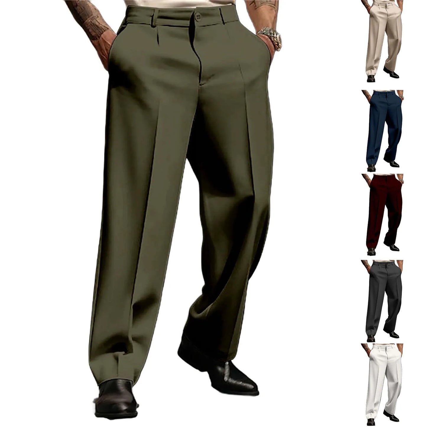 Calças de terno masculino moda perna reta respirável calças casuais cor pura bolso uso diário ajuste confortável