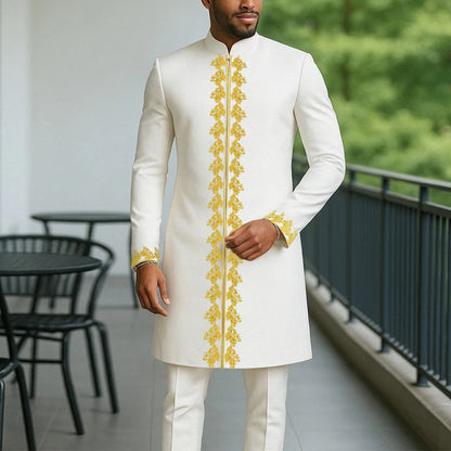 Novo Terno Masculino 2025, Bolso Branco, Conjunto de 2 Peças, Terno Casual de Luxo para Casamento, Estilo Tradicional Africano de Minorias Étnicas