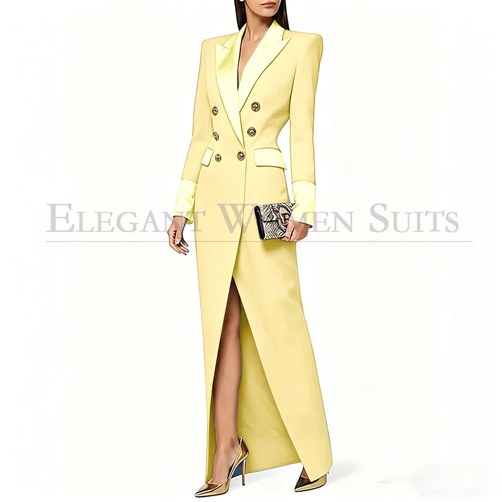 Blazer preto feminino de alta qualidade, com lapela de pico e abotoamento duplo, casaco longo da moda, peça única, luxuoso, estilo Dubai.