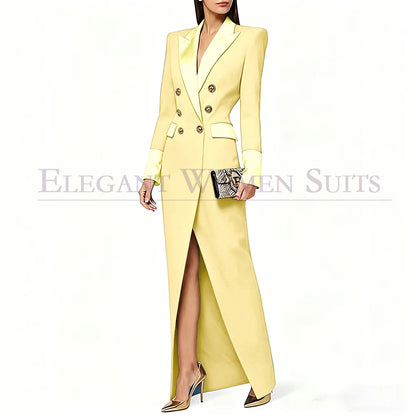 Blazer preto feminino de alta qualidade, com lapela de pico e abotoamento duplo, casaco longo da moda, peça única, luxuoso, estilo Dubai.