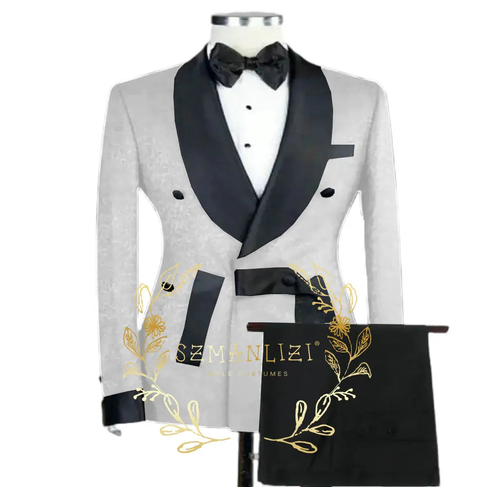 Novo elegante preto jacquard padrinhos festa de formatura duplo breasted casamento smoking fino ajuste xale lapela noivo melhor homem