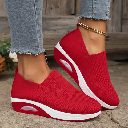 Tênis feminino de caminhada com amortecimento de ar, antiderrapante, ortopédico, modelo mule, respirável e com salto anabela.