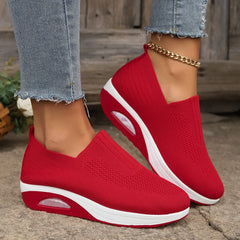 Tênis feminino de caminhada com amortecimento de ar, antiderrapante, ortopédico, modelo mule, respirável e com salto anabela.