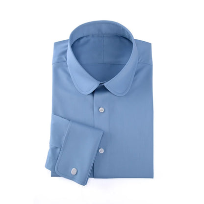 Camisa masculina clássica com gola Eton, gola arredondada, manga comprida, 100% algodão, punho regular, branca, personalizada para homens.