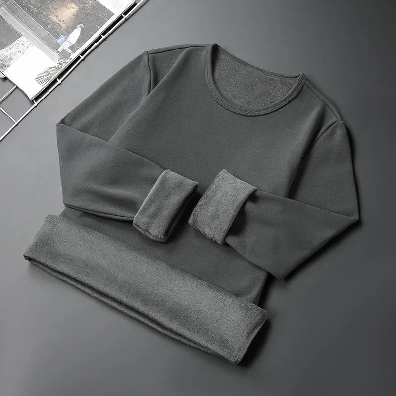 Forro de lã masculino engrossado manga longa camiseta em torno do pescoço base camisa roupas outono inverno manga longa respirável casual wear
