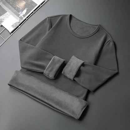 Forro de lã masculino engrossado manga longa camiseta em torno do pescoço base camisa roupas outono inverno manga longa respirável casual wear