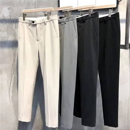 Calças Masculinas Casuais Estilo Japonês Verão 2022 Nova Tendência Marca Elegante com Caimento Fluido e Corte Reto Solto Comprimento 7/8