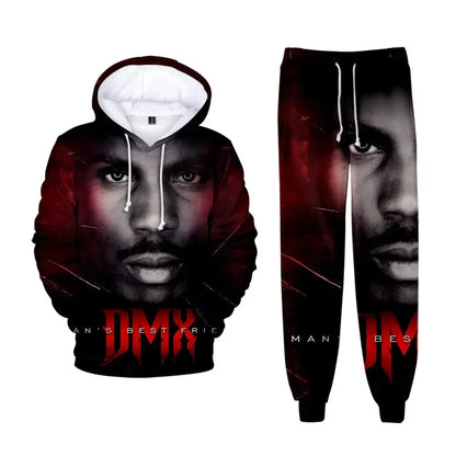 Hip hop rapper dmx impressão 3d conjuntos de treino masculino moda terno esportivo moletom com capuz + moletom roupas masculinas 2 peças conjunto