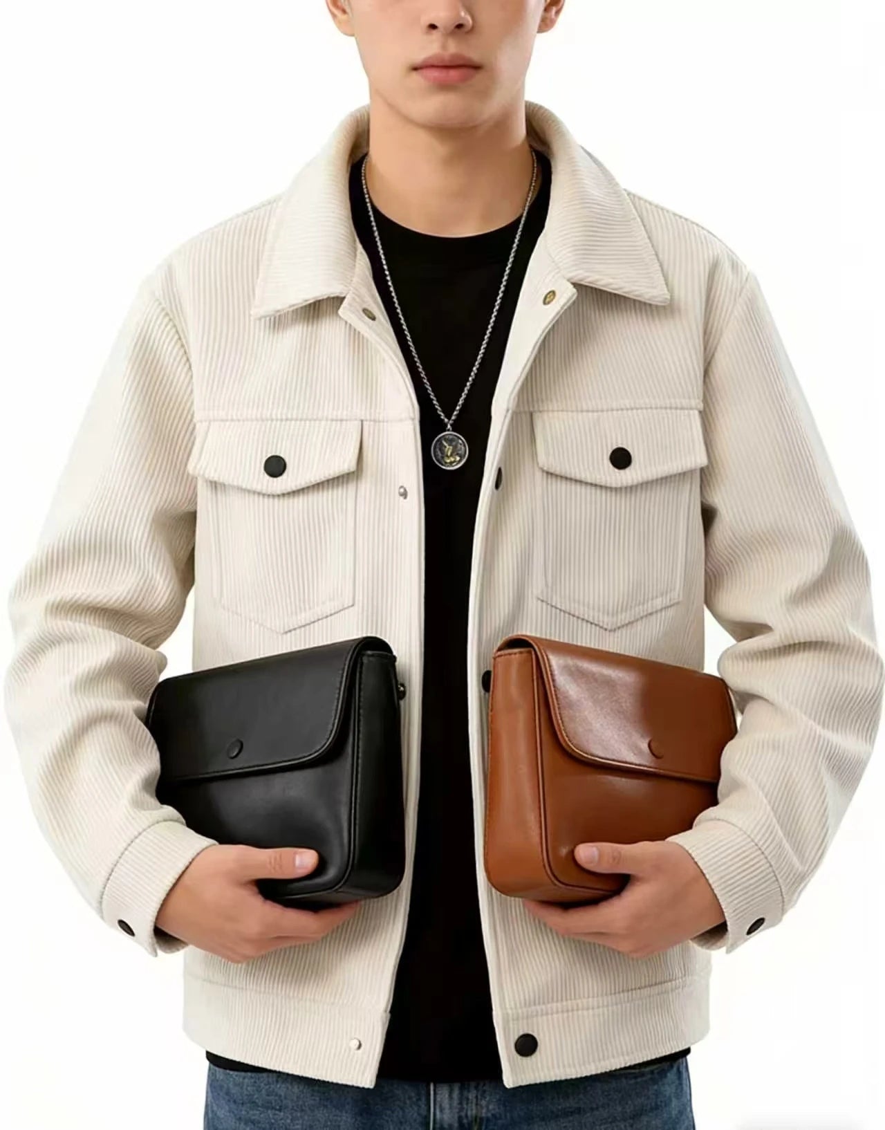 Jaqueta casual masculina ao ar livre cor pura gola abotoada outono inverno 2025 moda estilo moderno para homem