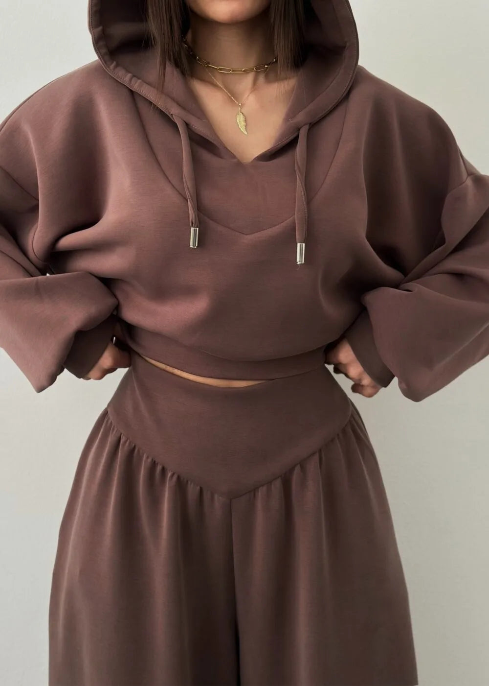 Conjuntos de Calças Casuais para Mulheres, Estilo Esportivo, Moletom Curto com Capuz, Calças de Cintura Alta, Conjunto de Duas Peças, Moda de Rua Feminina