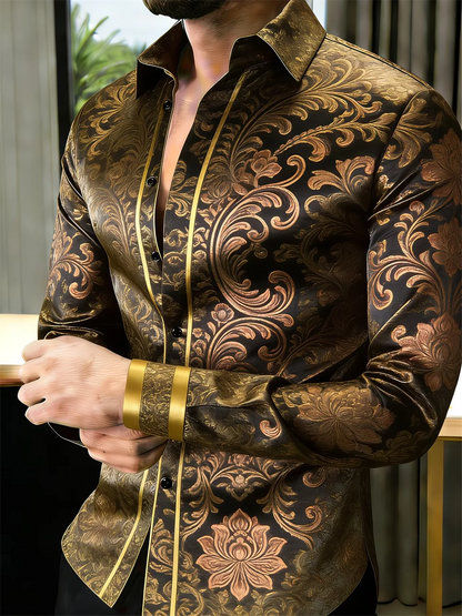 Nova camisa masculina de manga comprida com estampa 3D de trevo, padrão de alta qualidade, casual, com gola.
