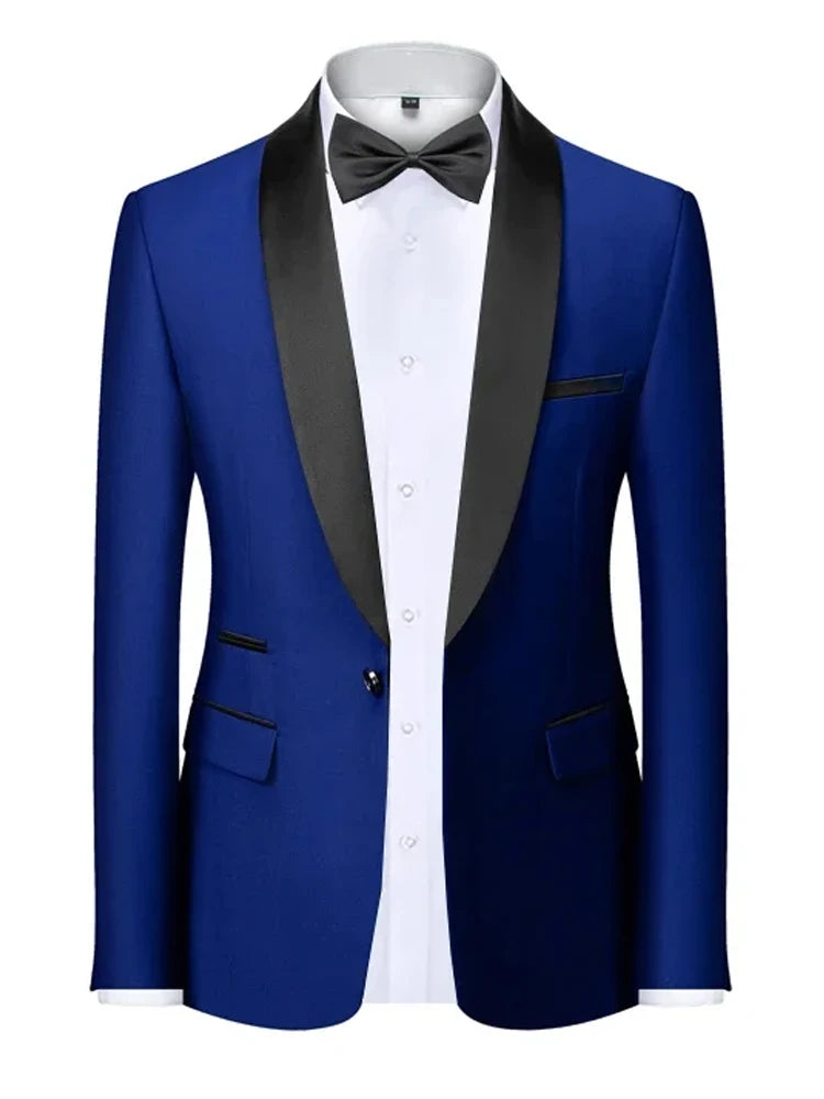 Mens Blazer Slim Fit Tuxedo Suits Jacket Shawl Collar Solid Jacket Wedding Dinner Prom One Button Blazer Jacket