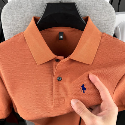 Camisa Polo Masculina de Manga Curta 100% Algodão Puro de Marca de Luxo, Coleção Verão 2026, com Bordado de Pônei, Estilo Golfe e Casual