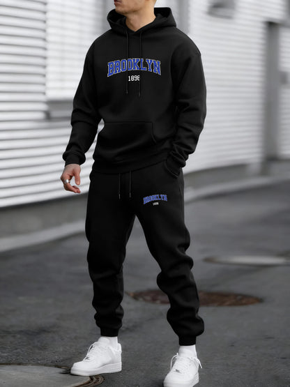 Brooklyn Usa 1888 Print Tracksuit For Men Simple Comfortable Pants All-Match Loose Clothing Unisex Autumn Fleece Sportsuit