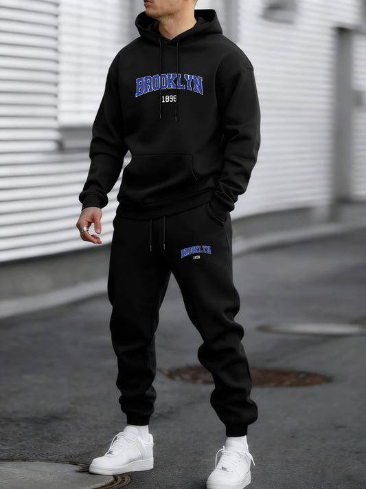 Brooklyn Usa 1888 Print Tracksuit For Men Simple Comfortable Pants All-Match Loose Clothing Unisex Autumn Fleece Sportsuit
