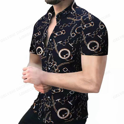 Camisas de praia com estampa geométrica 3D, camisas havaianas de manga curta, blusas masculinas, camisa gráfica, camisa Cuba, roupas masculinas