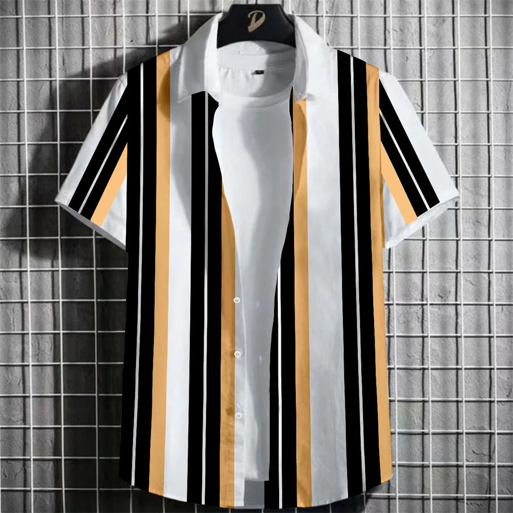 Camisa Havaiana Masculina com Estampa 3D Listrada, Casual, Manga Curta, para Festa na Praia, Caimento Solto, com Design Floral