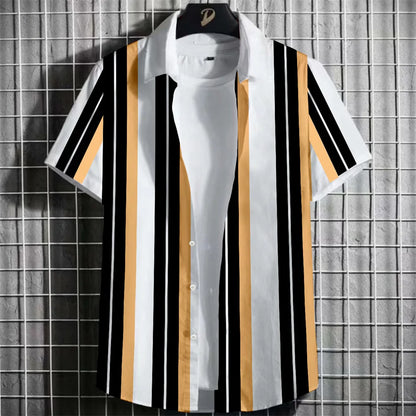 Camisa Havaiana Masculina com Estampa 3D Listrada, Casual, Manga Curta, para Festa na Praia, Caimento Solto, com Design Floral