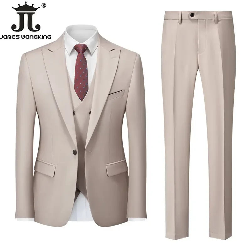 Conjunto de Terno Masculino de 3 Peças (Blazer + Colete + Calça) Tamanhos EUA XXS-3XL, Cor Sólida, Estilo Boutique, para Negócios Oficiais, Casamentos e Festas