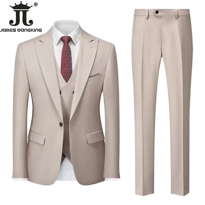 Conjunto de Terno Masculino de 3 Peças (Blazer + Colete + Calça) Tamanhos EUA XXS-3XL, Cor Sólida, Estilo Boutique, para Negócios Oficiais, Casamentos e Festas
