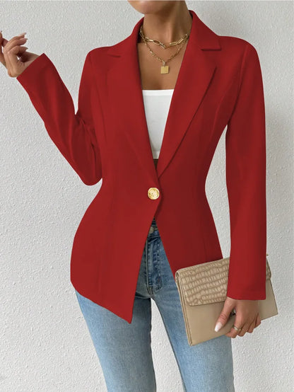 Mulheres único botão fino blazer primavera verão senhora entalhado manga longa sólido negócios workwear blazer casacos ZC-ZC740
