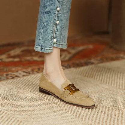 Sapatos femininos retrô com fivela de metal, estilo francês e britânico, elegantes, com bico quadrado, salto grosso, para festas, escritório, casuais.