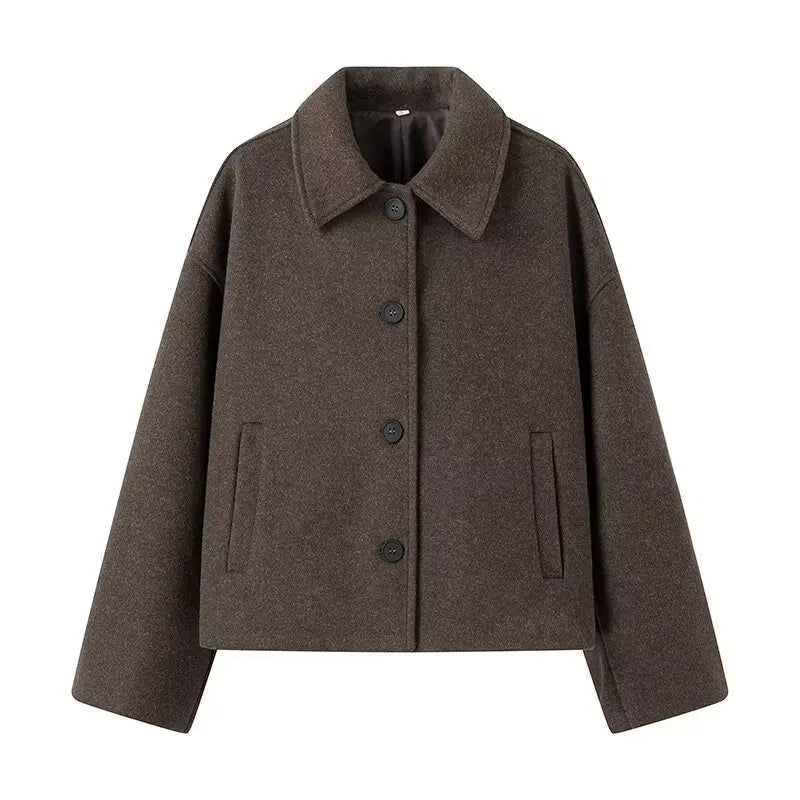 Jaqueta de lã feminina elegante solta manga longa cobrir único breasted casaco feminino 2024 inverno moda casual senhora casaco