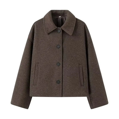 Jaqueta de lã feminina elegante solta manga longa cobrir único breasted casaco feminino 2024 inverno moda casual senhora casaco